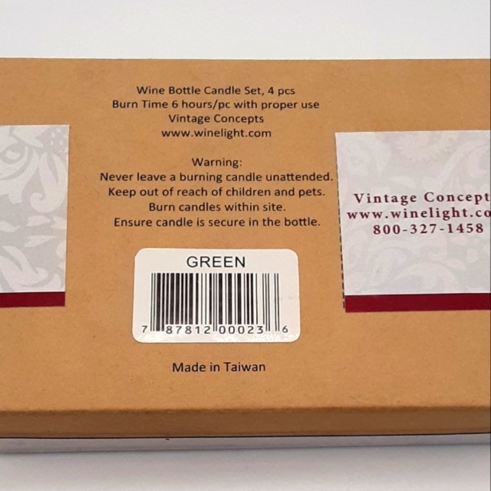 Wine bottle Candle set- 4 pcs- Green 6 HOUR BURN TIME-UNSCENTED - Picture 2 of 2